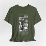 The MEOW 3AM t-shirt in Military Green — 3D mockup showing a desaturated olive tone shirt, no background or figure.