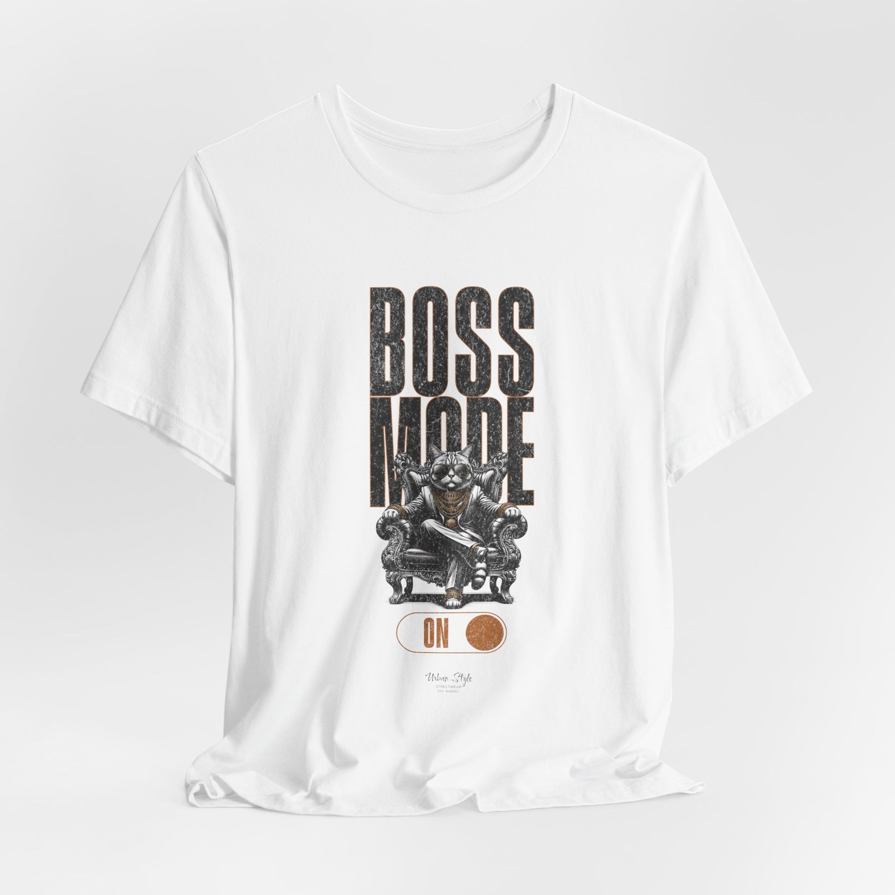 Color swatch for “White” – BOSS MODE design on a clean white base.