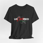The PROJECT UNCLASSIFIED t-shirt in darkheathergrey — 3D mockup of shirt in dark heather grey, no background, no model.