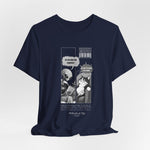 The FEEL REMORSE? t-shirt in navy — 3D mockup, classic deep blue, no background, no model.