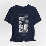 The TO RULE t-shirt in Navy — dark blue tone framing the black-white comic strip with clarity.