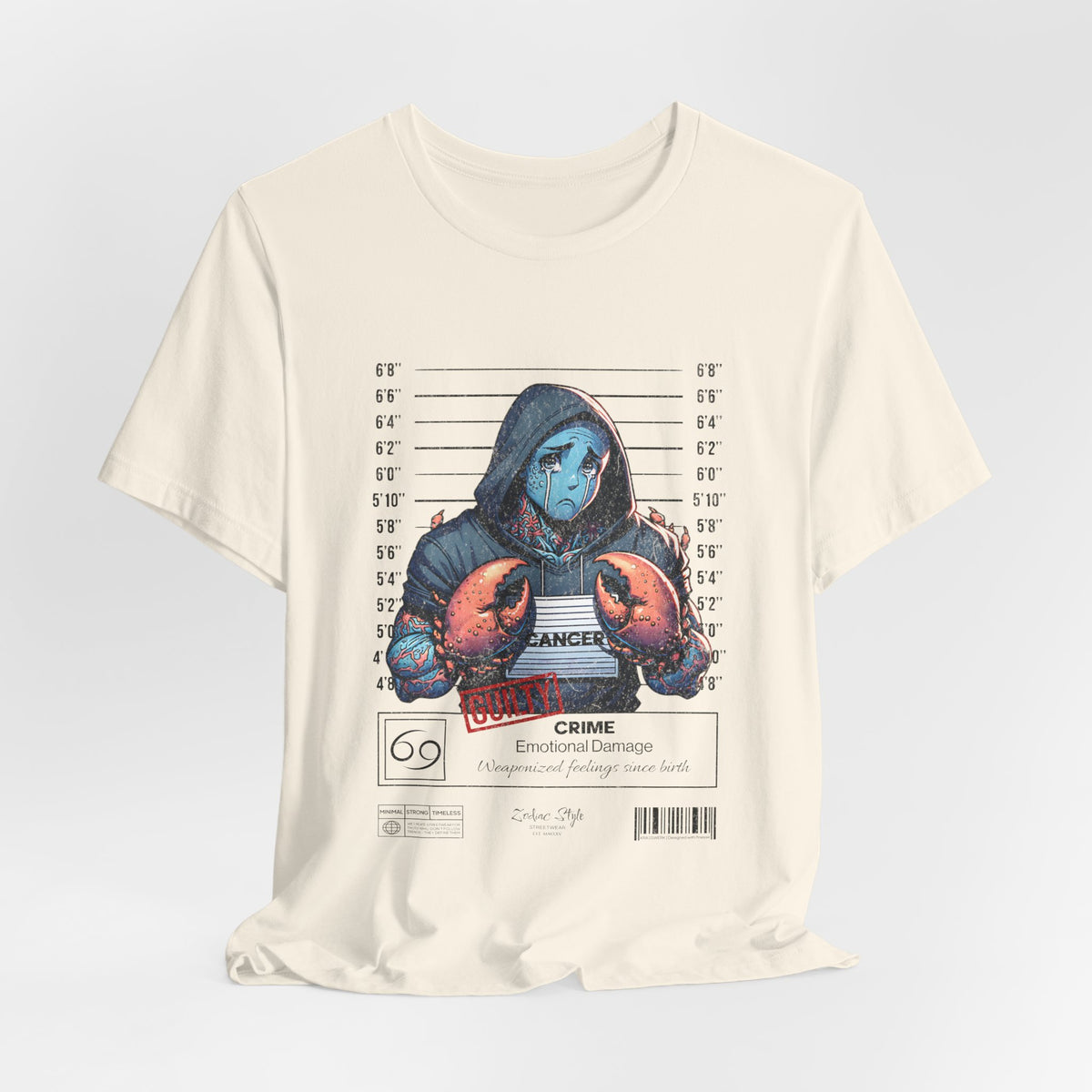 The CANCER t-shirt in Natural — 3D mockup of a warm off-white shirt with a creamy tint. No background, no model.