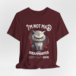 The NOT MAD t-shirt in Maroon — 3D mockup of a rich maroon shirt; no model, clear centered view.