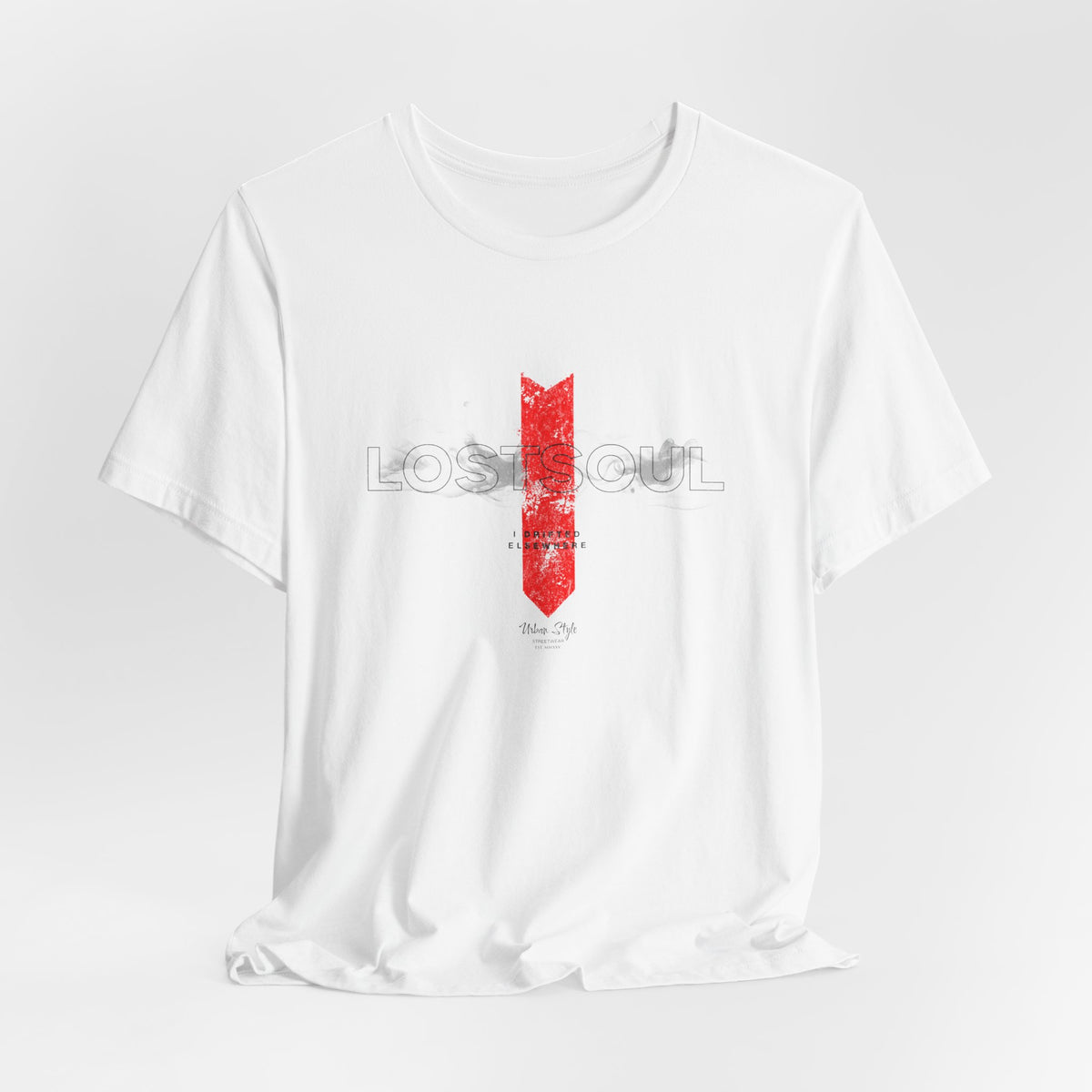 The LOSTSOUL t-shirt in White — stark exposure, like being seen when you’re not ready.