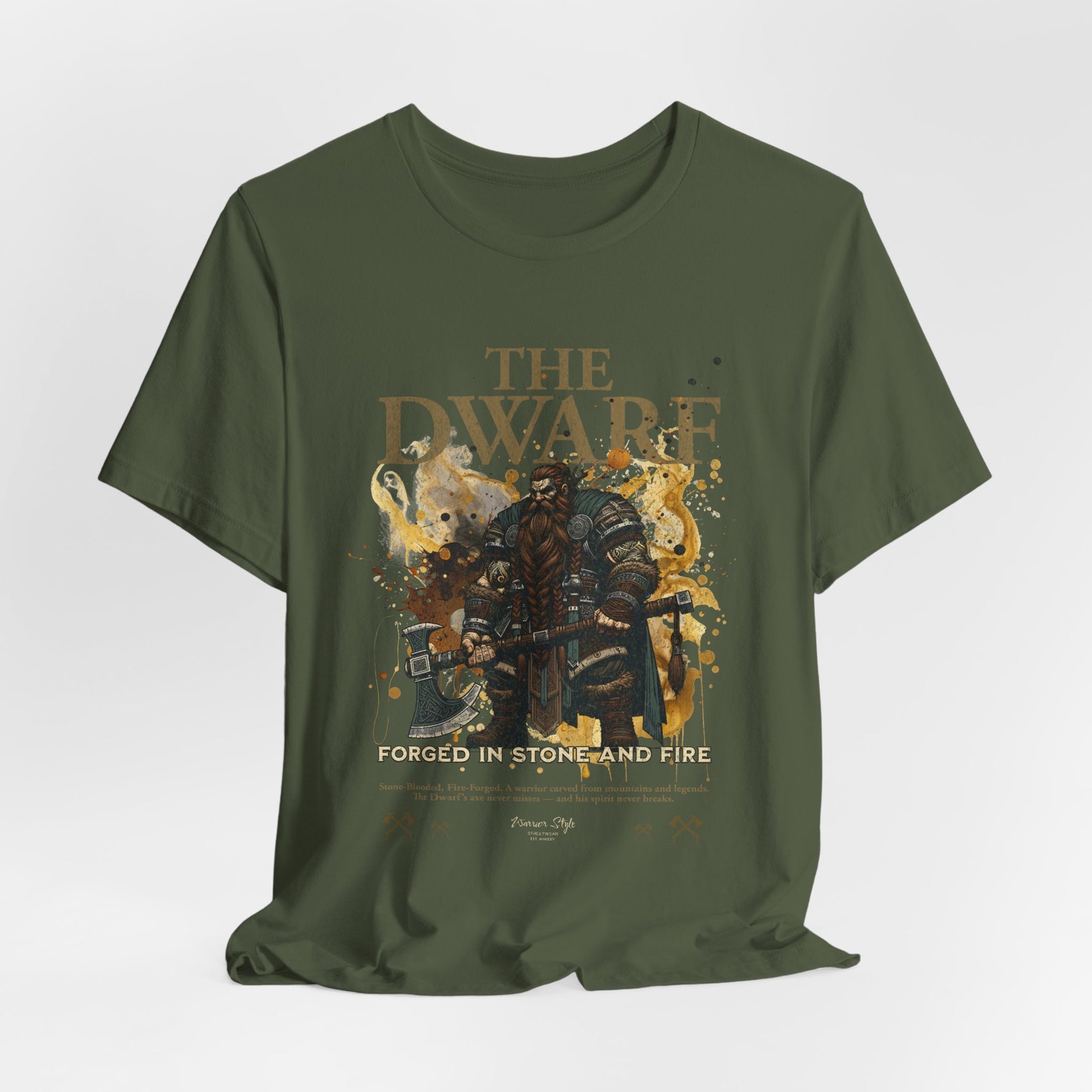 The DWARF t-shirt in Military Green — forged for rugged trails and underground quests.