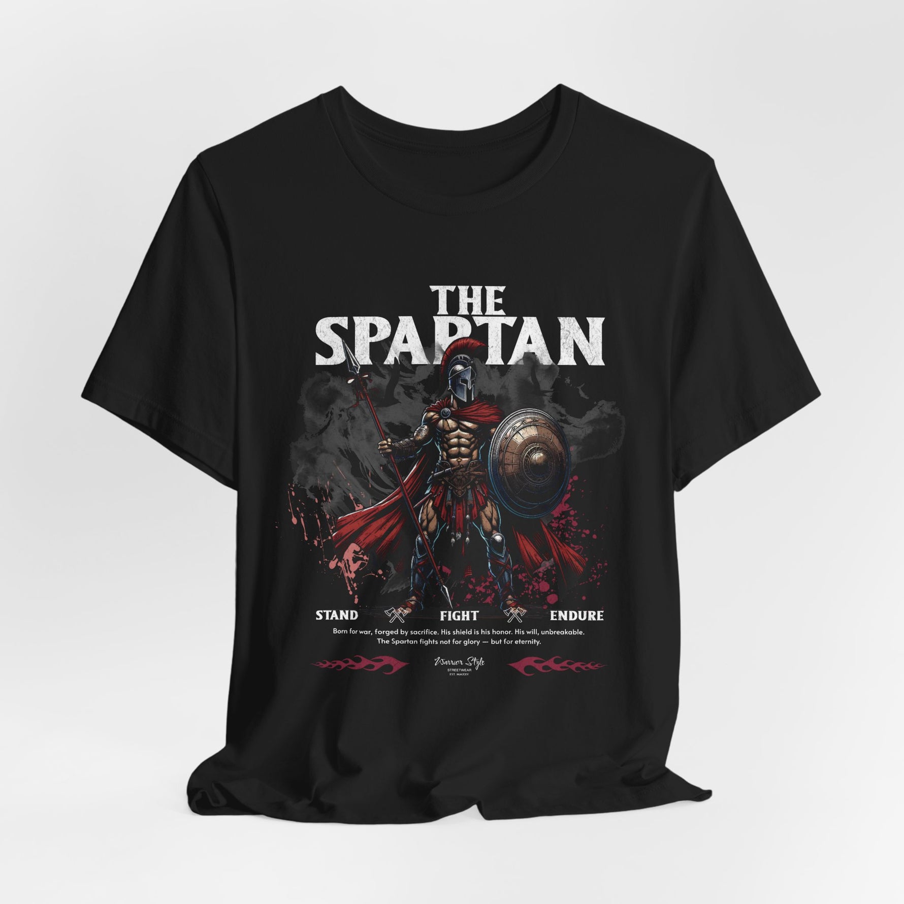 The SPARTAN t-shirt in Black — full shadow and strength, like a lone stand at dusk.