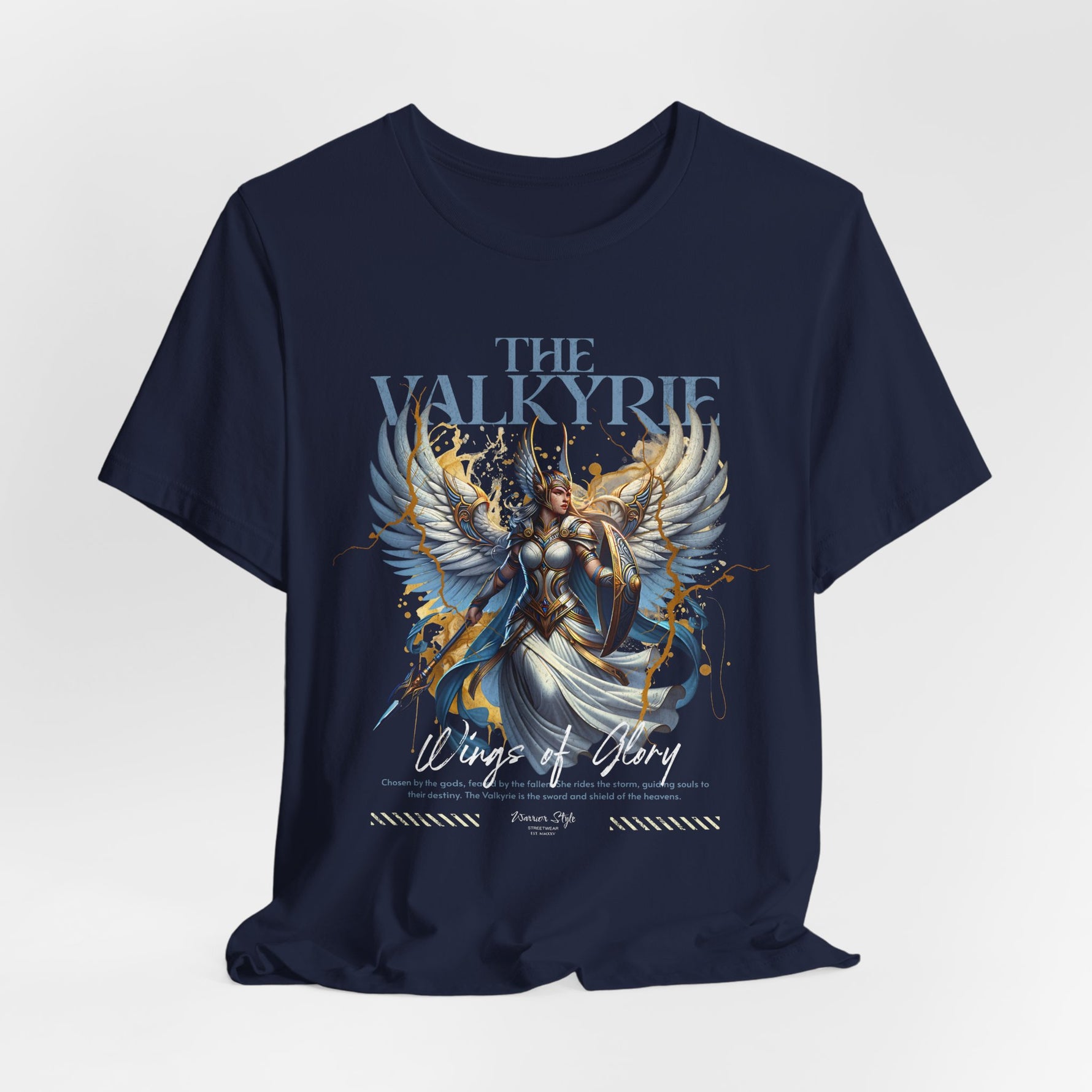 The VALKYRIE t-shirt in Navy — ocean-deep and disciplined, a calm before the charge.