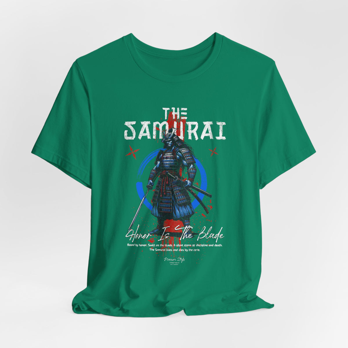 The Samurai t-shirt in Kelly — honor wrapped in vibrant defiance.