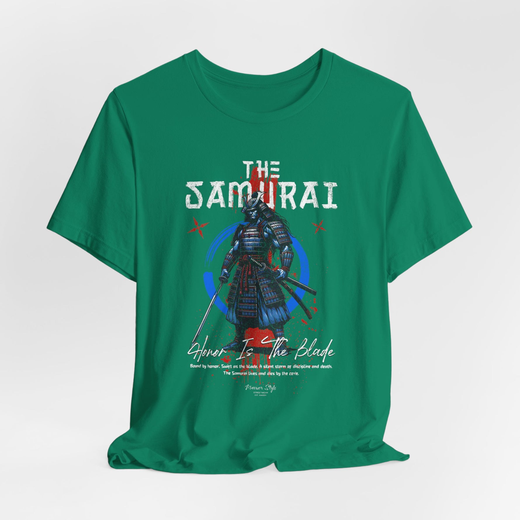 The Samurai t-shirt in Kelly — honor wrapped in vibrant defiance.