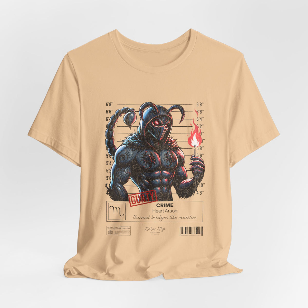 The SCORPIO t-shirt in Sand Dune — 3D mockup showing shirt color Sand Dune. No background. No model.