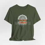 UNBOWED t-shirt in Military Green — Unyielding, like roots in battle-scarred earth.