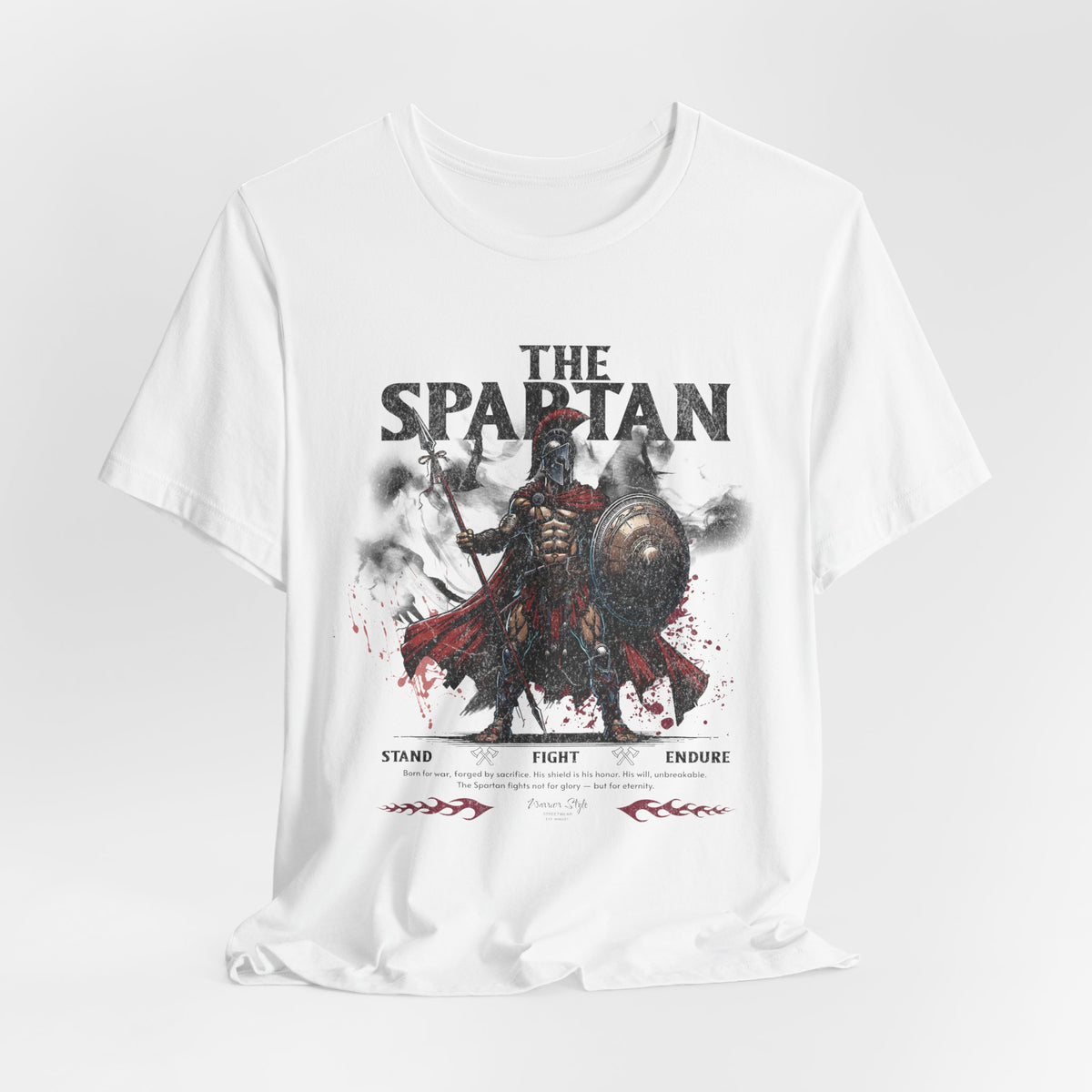 The SPARTAN t-shirt in White — clean, defiant contrast, as if daring fate itself.