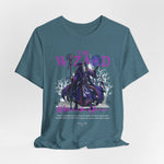 The Wizard t-shirt in Heather Deep Teal — Mystical calm wrapped in ocean storm.