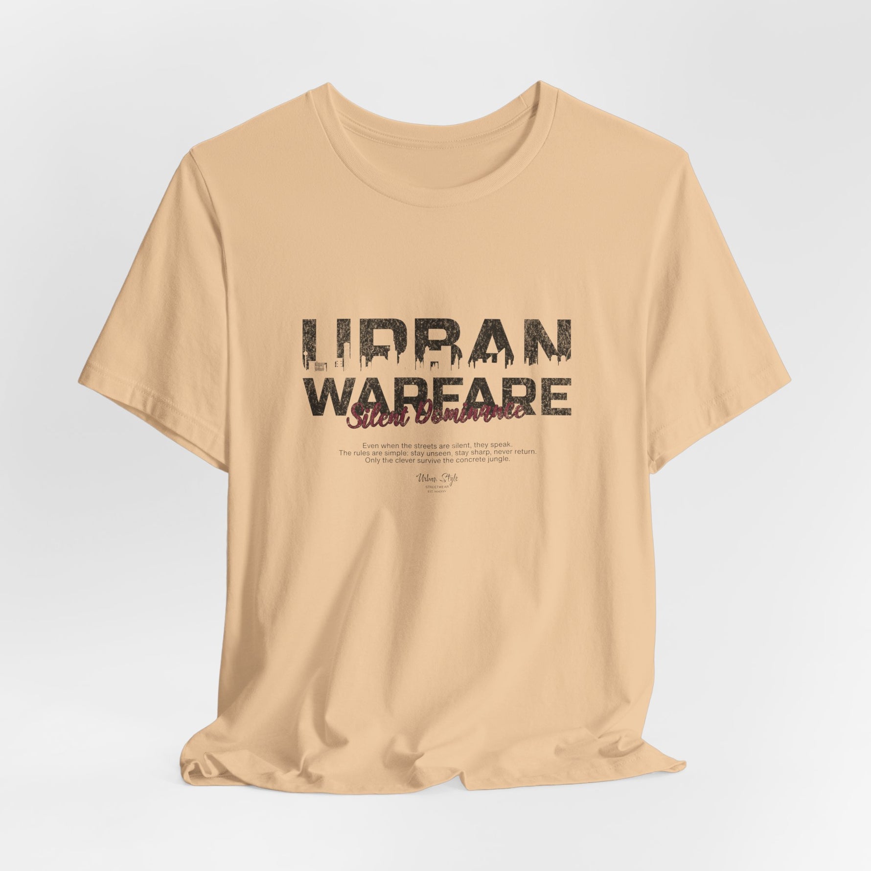 The URBAN WARFARE t-shirt in Sand Dune — dust, ruin, and those who rise through it.