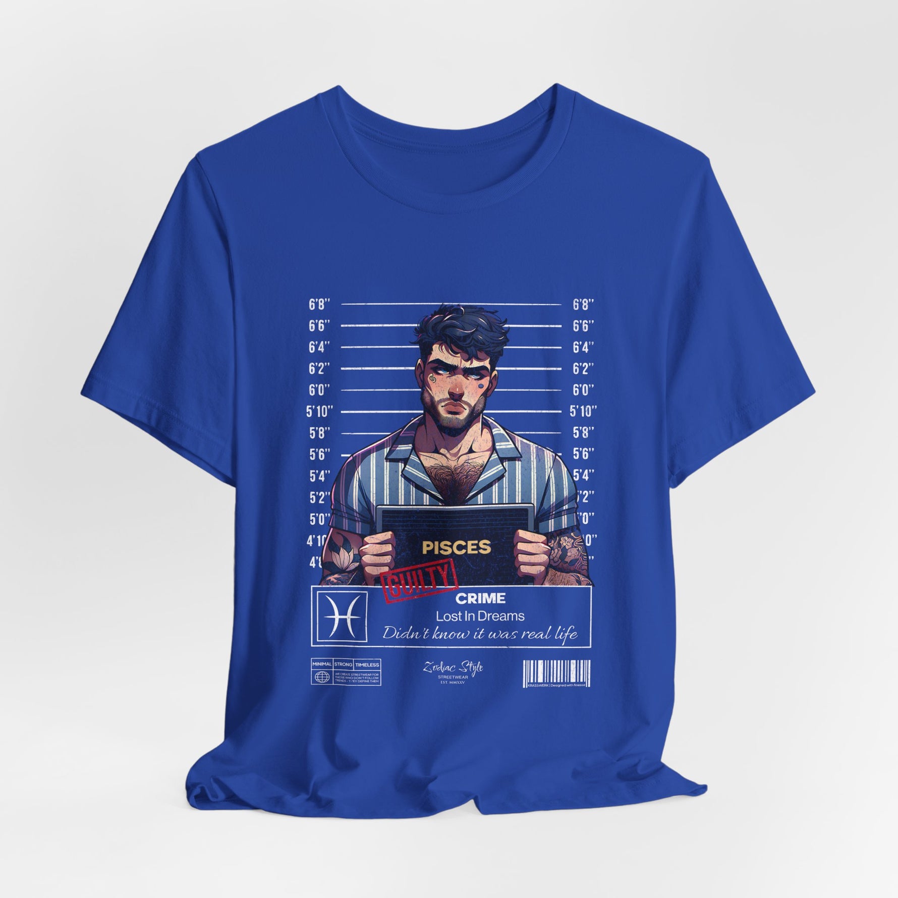 The PISCES t-shirt in True Royal — floating between sleep and clarity.