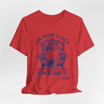 The I'M NOT LAZY t-shirt in Red — loud color, relaxed attitude.