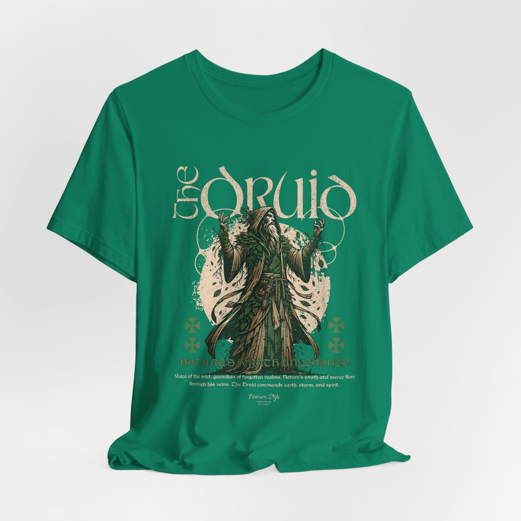 The DRUID t-shirt in Kelly — the color of untouched moss and sacred ground.