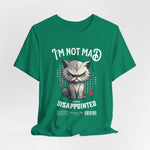 The NOT MAD t-shirt in Kelly — 3D mockup of a bold green shirt; isolated on white with no background.
