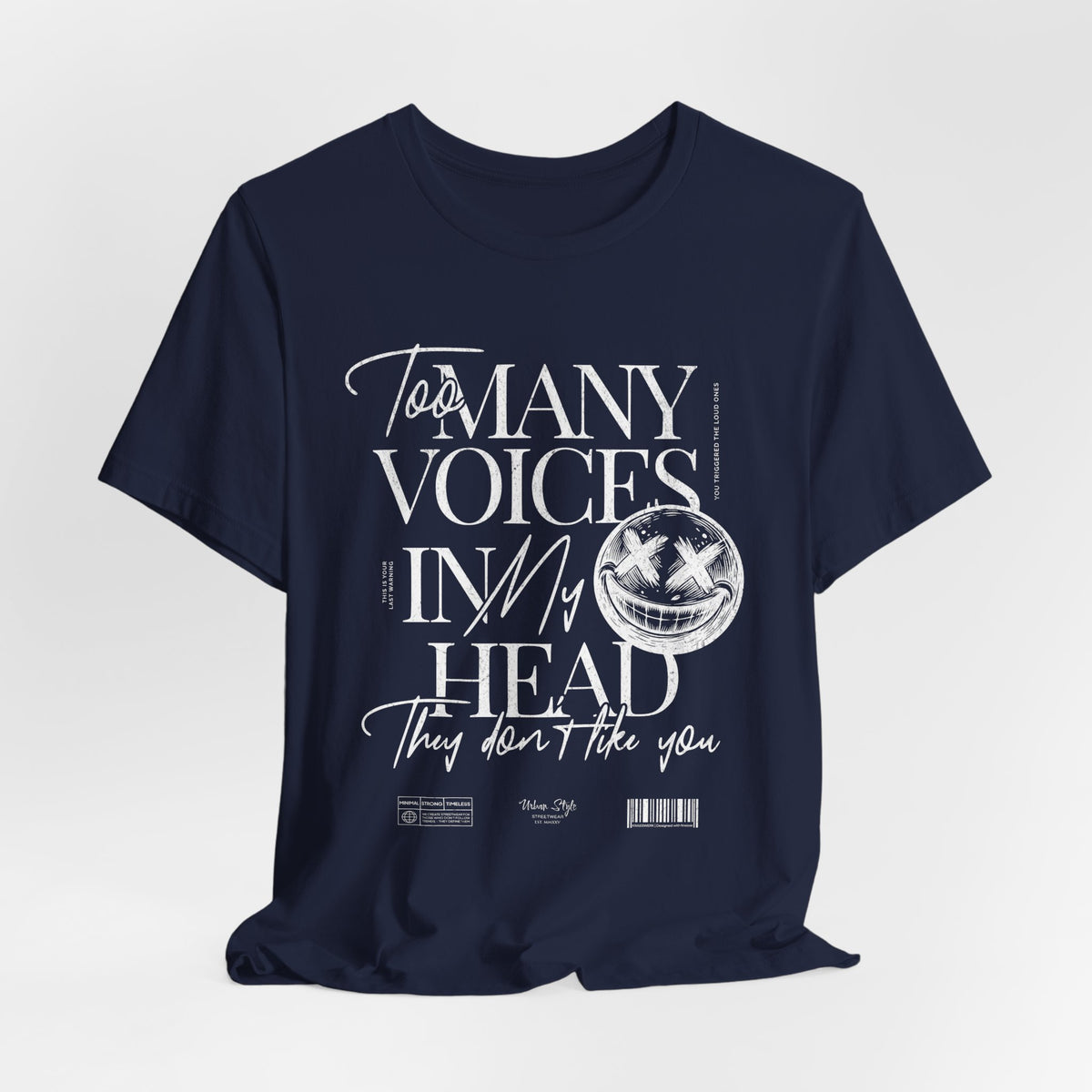 The MANY VOICES t-shirt in Navy — Still on the outside, storming inside.