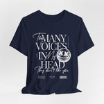 The MANY VOICES t-shirt in Navy — Still on the outside, storming inside.