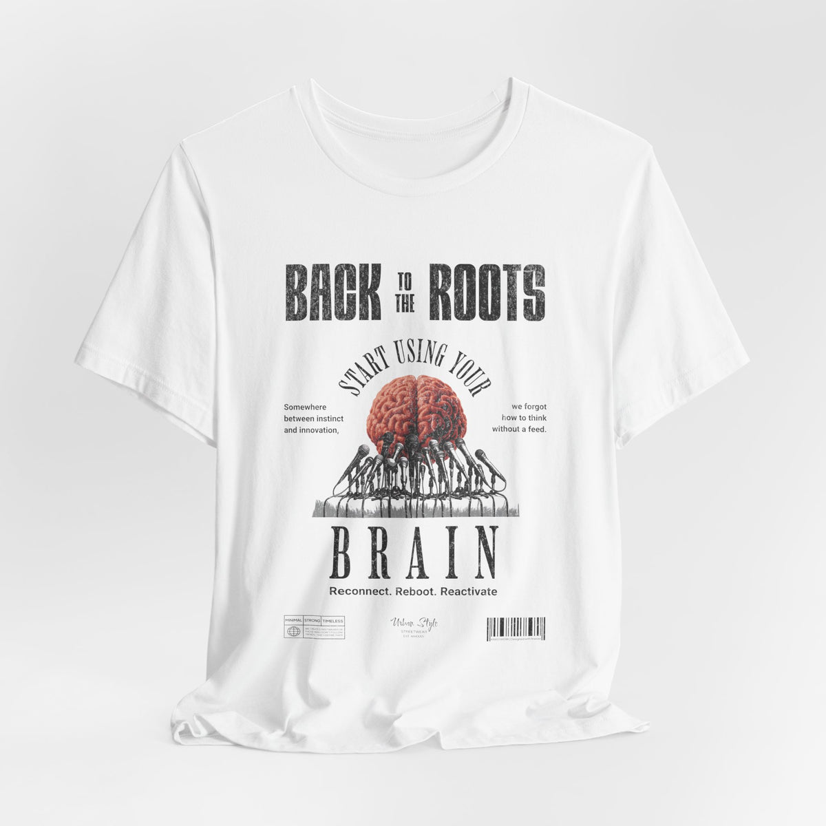The Back to the Roots t-shirt in White — the message is clear. return begins here.