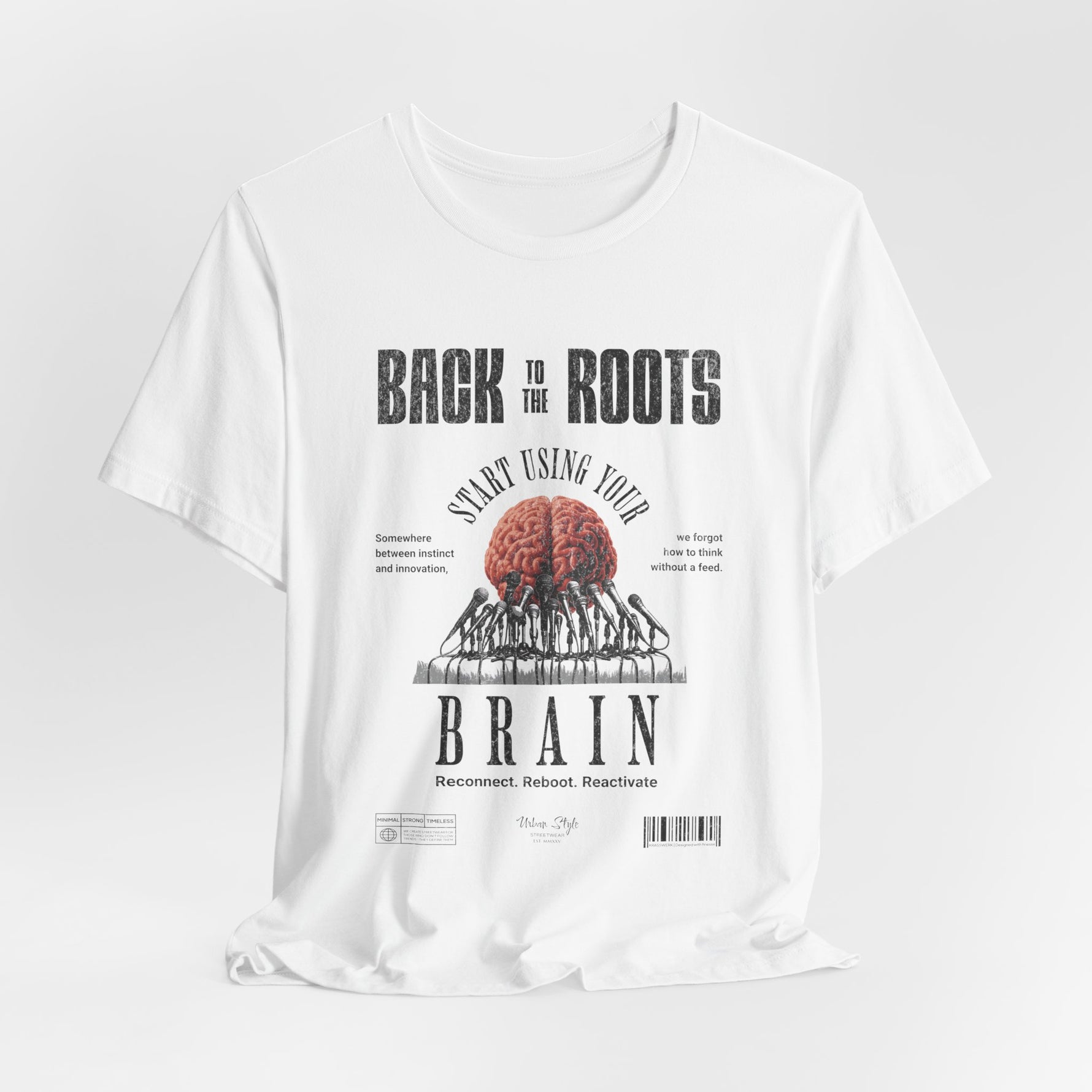 The Back to the Roots t-shirt in White — the message is clear. return begins here.