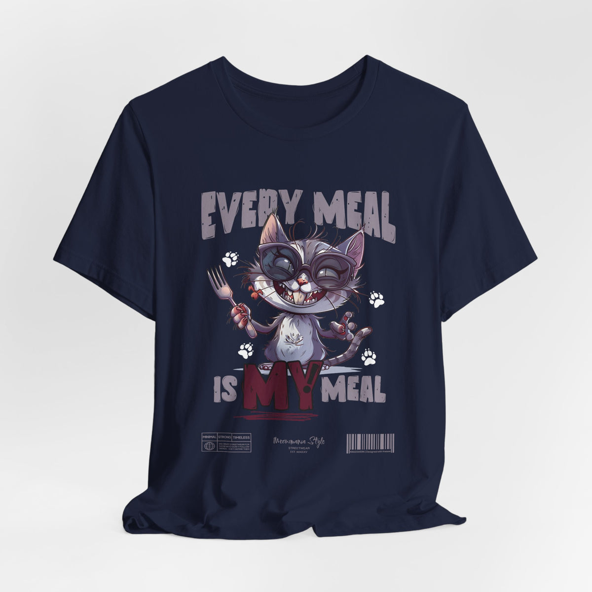 The EVERY MEAL IS MY MEAL t-shirt in navy — classic and sharp, gives the graphic a cool, confident edge.