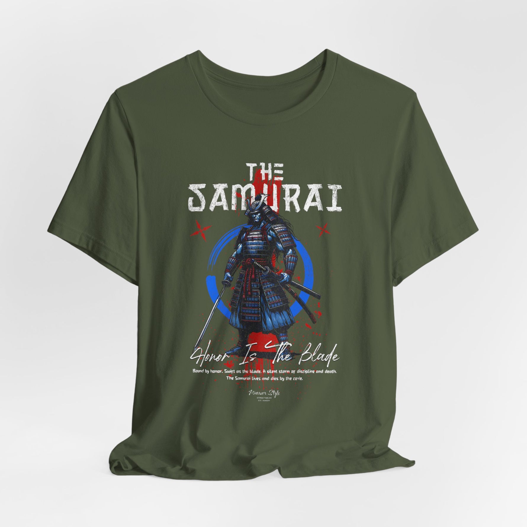 The Samurai t-shirt in Military Green — silent resolve forged in the field.