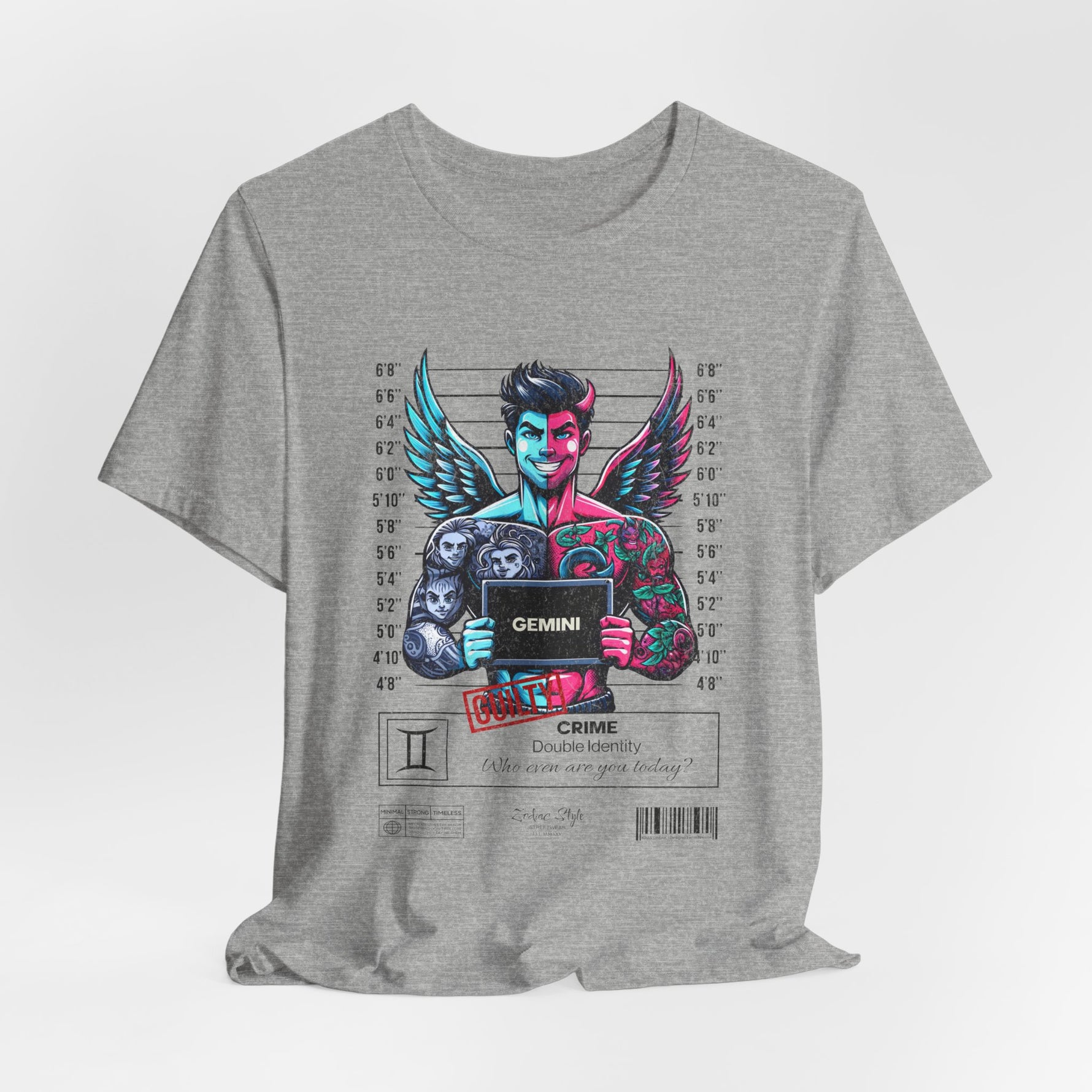 The GEMINI t-shirt in Athletic Heather — Grey area? That’s where they thrive.