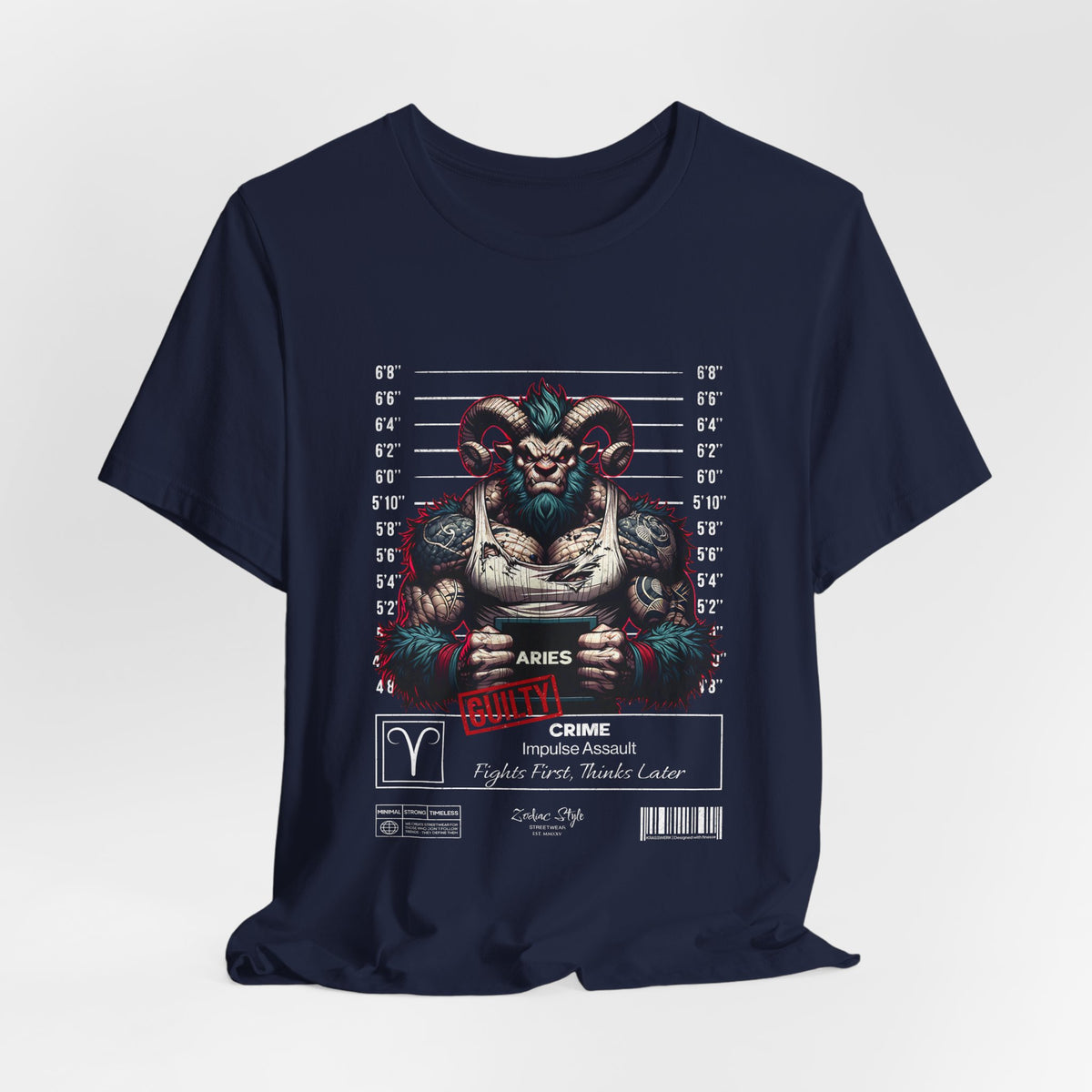 The ARIES t-shirt in navy — Dark discipline wrapped around fury.