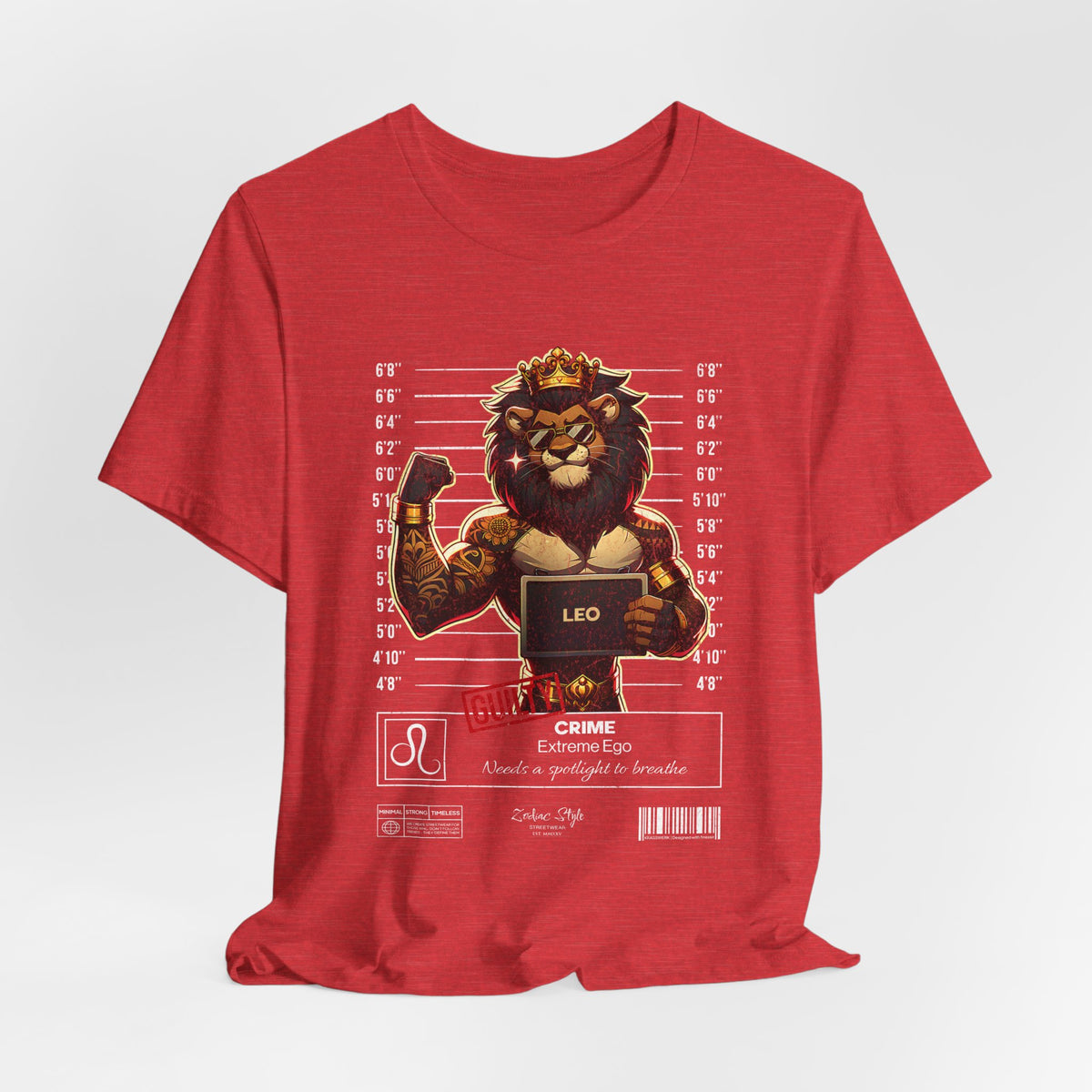 The LEO t-shirt in Red – 3D mockup of a classic red shirt with high contrast against the lion design. NO BACKGROUND, NO MODEL.