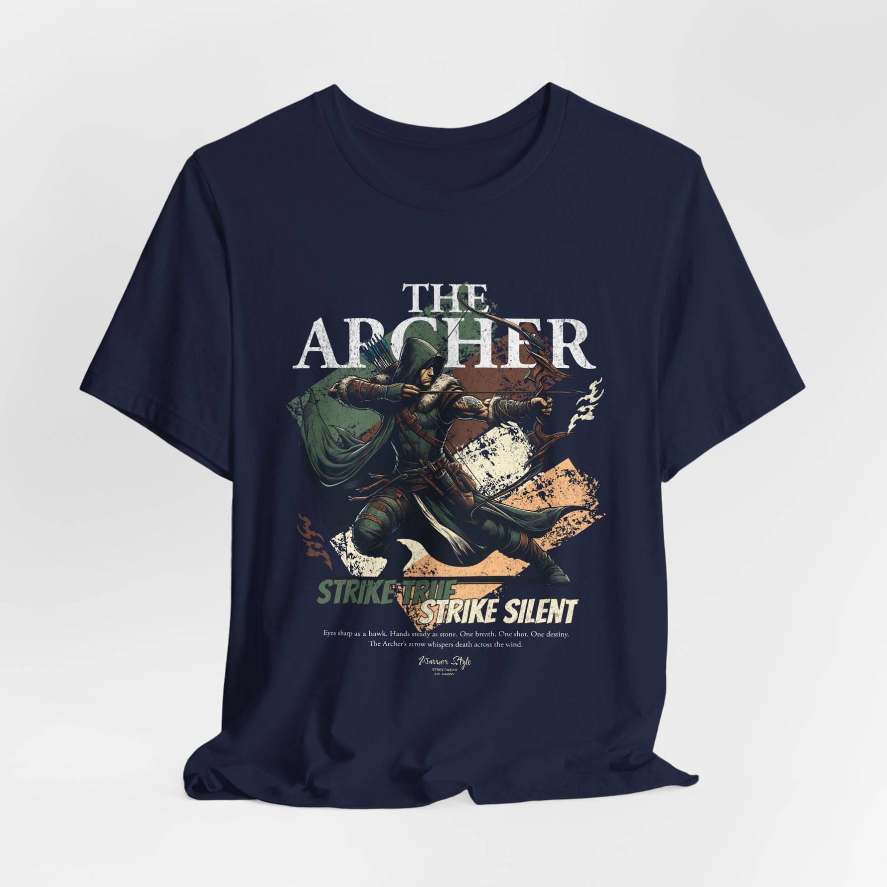 The ARCHER t-shirt in navy — Like the night sky — vast, calm, deadly.