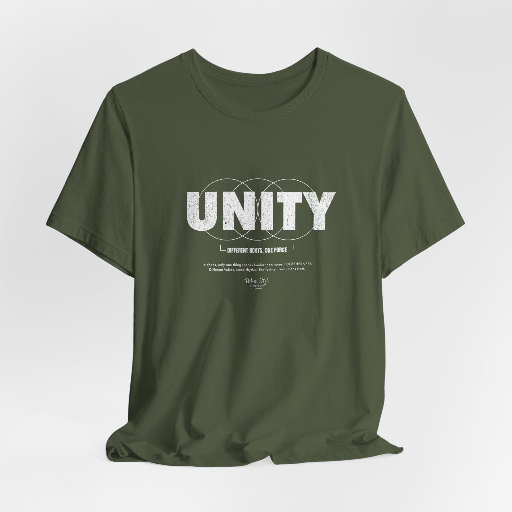 The UNITY t-shirt in Military Green — strength in formation, unity in motion.