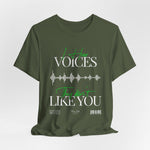 The VOICES t-shirt in Military Green — tactical, calculated noise beneath the surface.