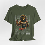 The LEO t-shirt in Military Green – 3D mockup of an olive-toned green shirt with a rugged feel, full graphic visible. NO BACKGROUND, NO MODEL.