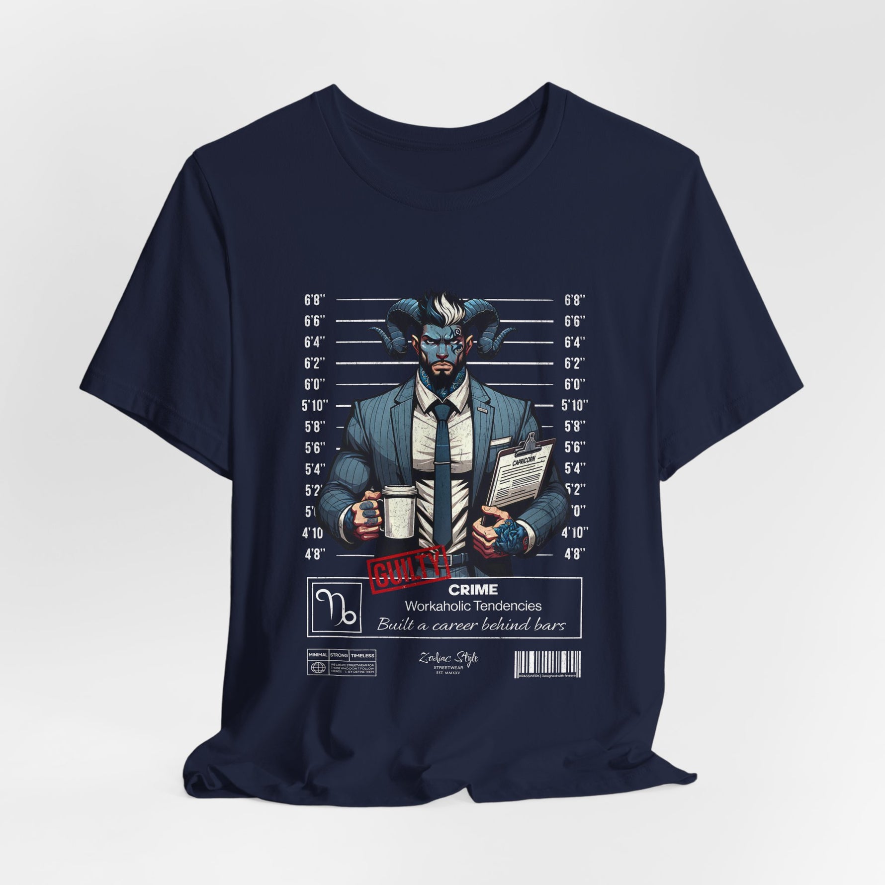 The CAPRICORN t-shirt in Navy — deep blue reflecting calculated calm and leadership. No background. No model.