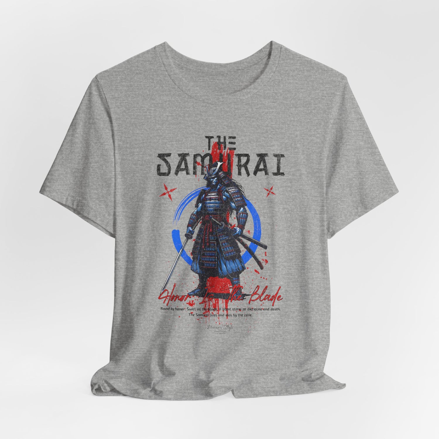 The Samurai t-shirt in Athletic Heather — light as a whisper, sharp as truth.