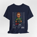 The VIRGO t-shirt in navy — 3D mockup of the design on a deep navy blue shirt. No background, no model.