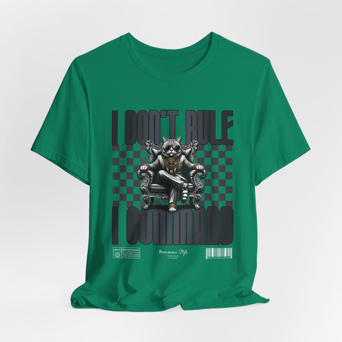 The COMMAND t-shirt in Kelly — 3D green variant mockup. No model, no background.