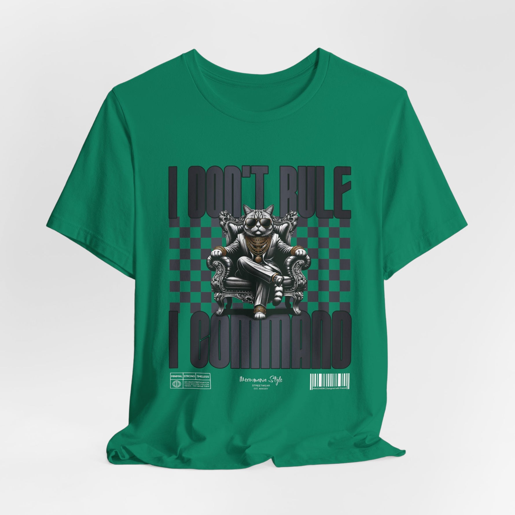 The COMMAND t-shirt in Kelly — 3D green variant mockup. No model, no background.