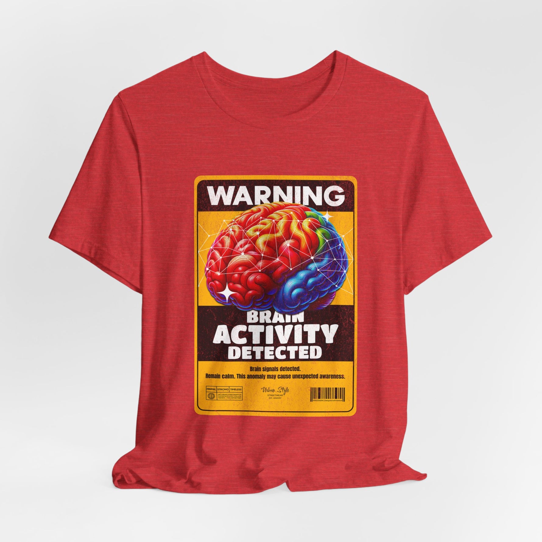 The Brain Activity Detected t-shirt in Heather Red — for minds that burn quietly.