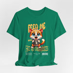 The FEED ME t-shirt in kelly — unexpectedly playful, like a bright warning wrapped in green.