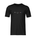 3D mockup of a black Krasswerk “BANGKOK” t-shirt with no background or model. The design on the chest includes a minimalist lotus flower icon, the word “BANGKOK,” five stars beneath, the country code “TH,” and a red-white-blue horizontal stripe representing the Thai flag. The shirt is front-facing and centered, ideal for clear product visualization.