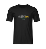 Centered product shot of the “PROTOCOL BLACKCODE” black t-shirt on a plain transparent background. The design features a smokey effect around the word “BLACK” and a glitchy yellow effect on “CODE,” accompanied by the phrase “NOT IN THE SYSTEM. NOT IN CONTROL.” — minimalist and tech-driven visual focus with no model or background.