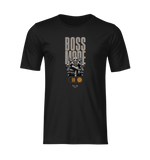 Ghost-style T-shirt mockup showcasing the BOSS MODE design. The graphic features a confident character on a throne with a bold "ON" switch below. No background no model.