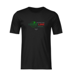 3D ghost mockup of the “OPERATION GHOSTLINE” black t-shirt with no model or background. The design features a green radar pulse behind the word “GHOST” and red digital-style text for “LINE,” centered on the chest in high detail.