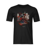 Ghost mockup of the GI t-shirt, displaying a samurai warrior with dual blades. The phrase “Righteousness is sharper than the blade” is boldly printed below.