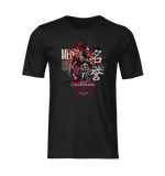 “MEIYO” black t-shirt by KRASSWERK – ghost-style product shot featuring detailed samurai design themed around honor, rendered on a plain transparent background for e-commerce use