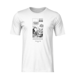3D ghost mockup of a white unisex t-shirt on a transparent background. The shirt features a black-and-white comic-style print of an alien and a sarcastic cat. The alien asks, “Why do you nap 18 hours a day?” and the cat replies, “To avoid conversations like this.” No model, no background — clean product display focused entirely on the design.