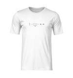 Ghost-style white t-shirt mockup on a transparent background, showcasing the NEW YORK design centered on the chest. Features include a minimalist Statue of Liberty icon, five black stars, bold typography, and a horizontal tricolor stripe in navy, white, and red. No model or background — clean, product-focused presentation.